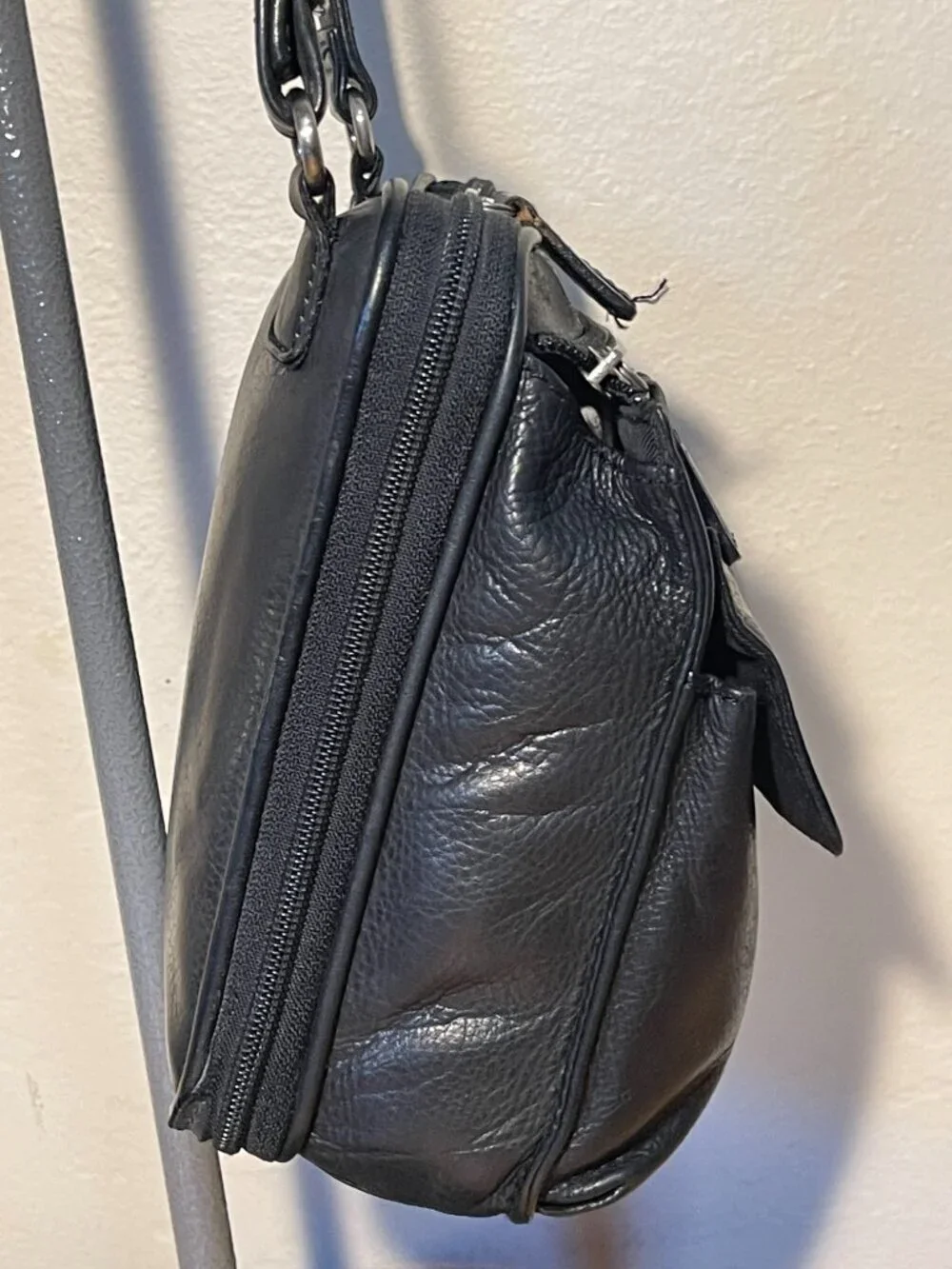 Vintage Fossil Black Leather Crossbody Bag Organizer Wallet Purse Y2K
